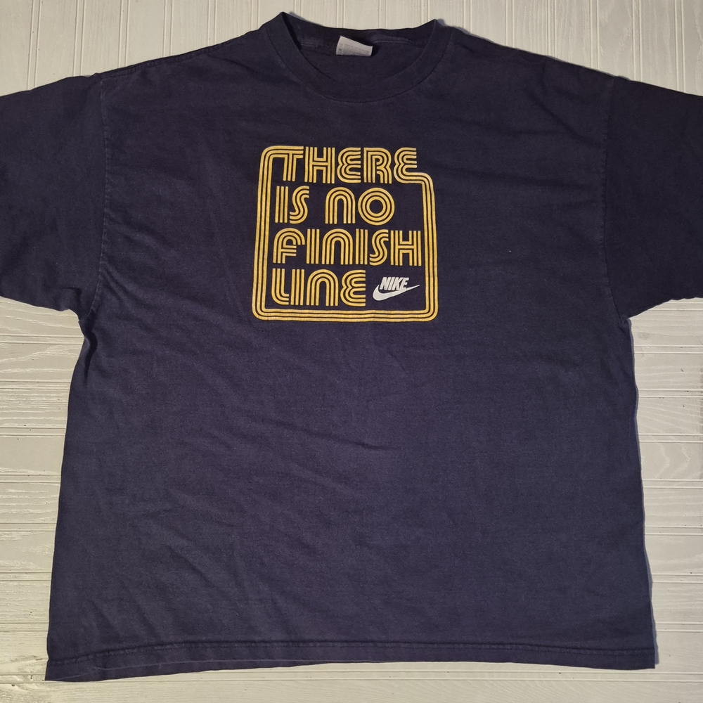 Vintage Nike Swoosh 90s There Is No Finish Line Slogan Mens Womens Blue Gold